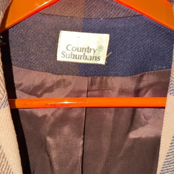 Vintage Country Suburbans Plaid Wool Blend Blazer | Brown & Blue- fits like m - Picture 2 of 4